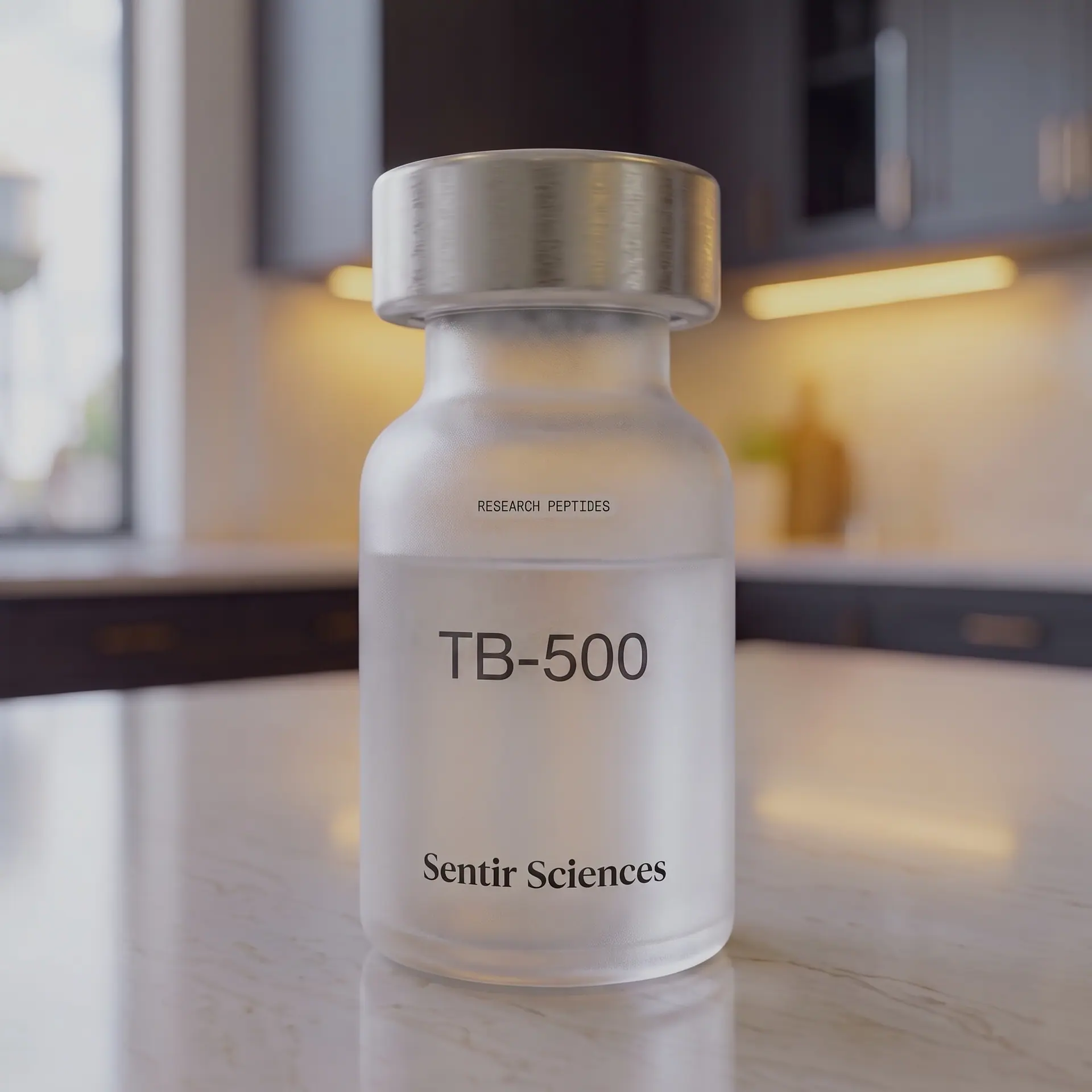 TB-500 research vial on a laboratory counter